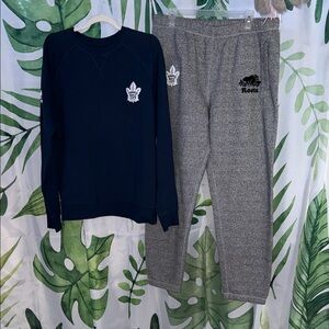 Roots Navy Crewneck Sweatshirt with salt and pepper Sweatpants